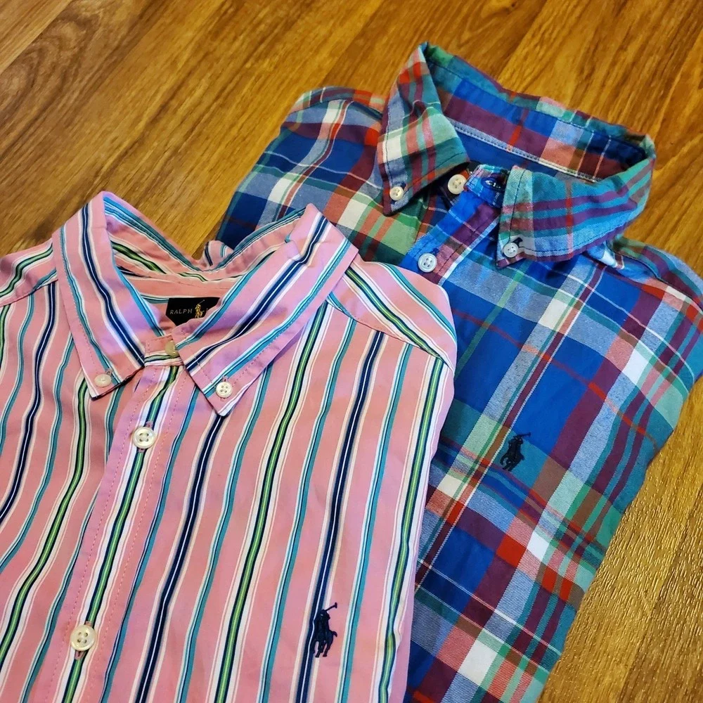 Ralph Lauren Polo Shirts Boys XL 18-20 Pink Blue Plaid Striped Bundle